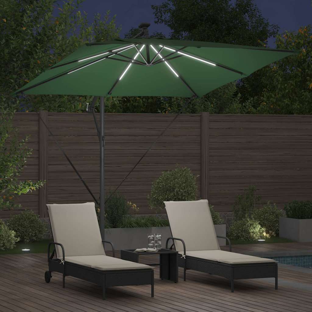 vidaXL Parasol plażowy z paskami LED Zielony 249 x 249 x 250 cm