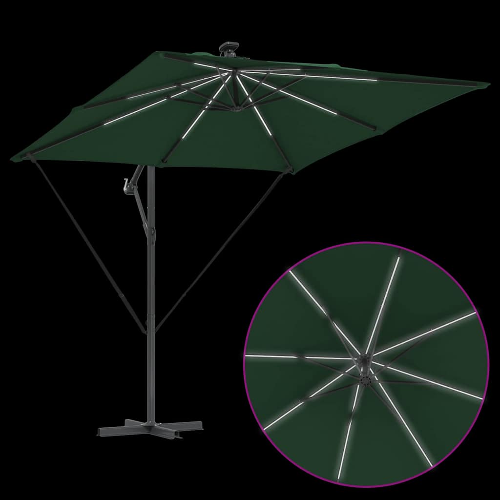 vidaXL Parasol plażowy z paskami LED Zielony 249 x 249 x 250 cm