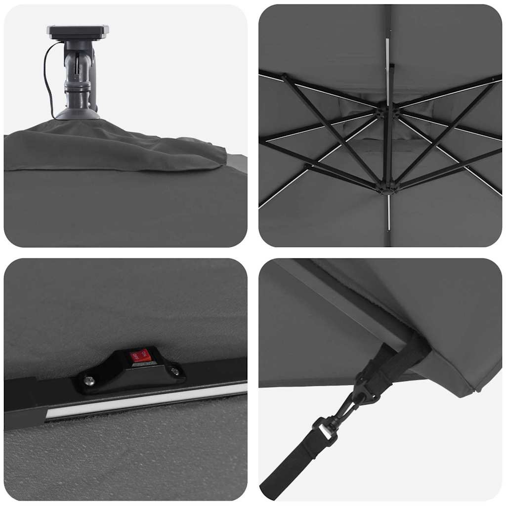 vidaXL Parasol plażowy z paskami LED Antracyt 249 x 249 x 250 cm