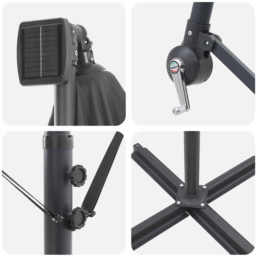 vidaXL Parasol plażowy z paskami LED Antracyt 249 x 249 x 250 cm