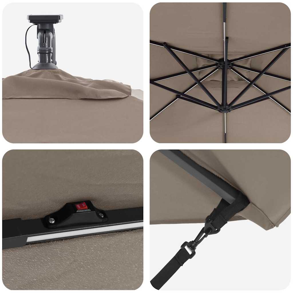 vidaXL Parasol plażowy z paskami LED Ciemnoszary 249 x 249 x 250 cm