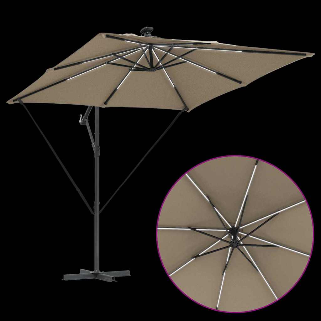 vidaXL Parasol plażowy z paskami LED Ciemnoszary 249 x 249 x 250 cm