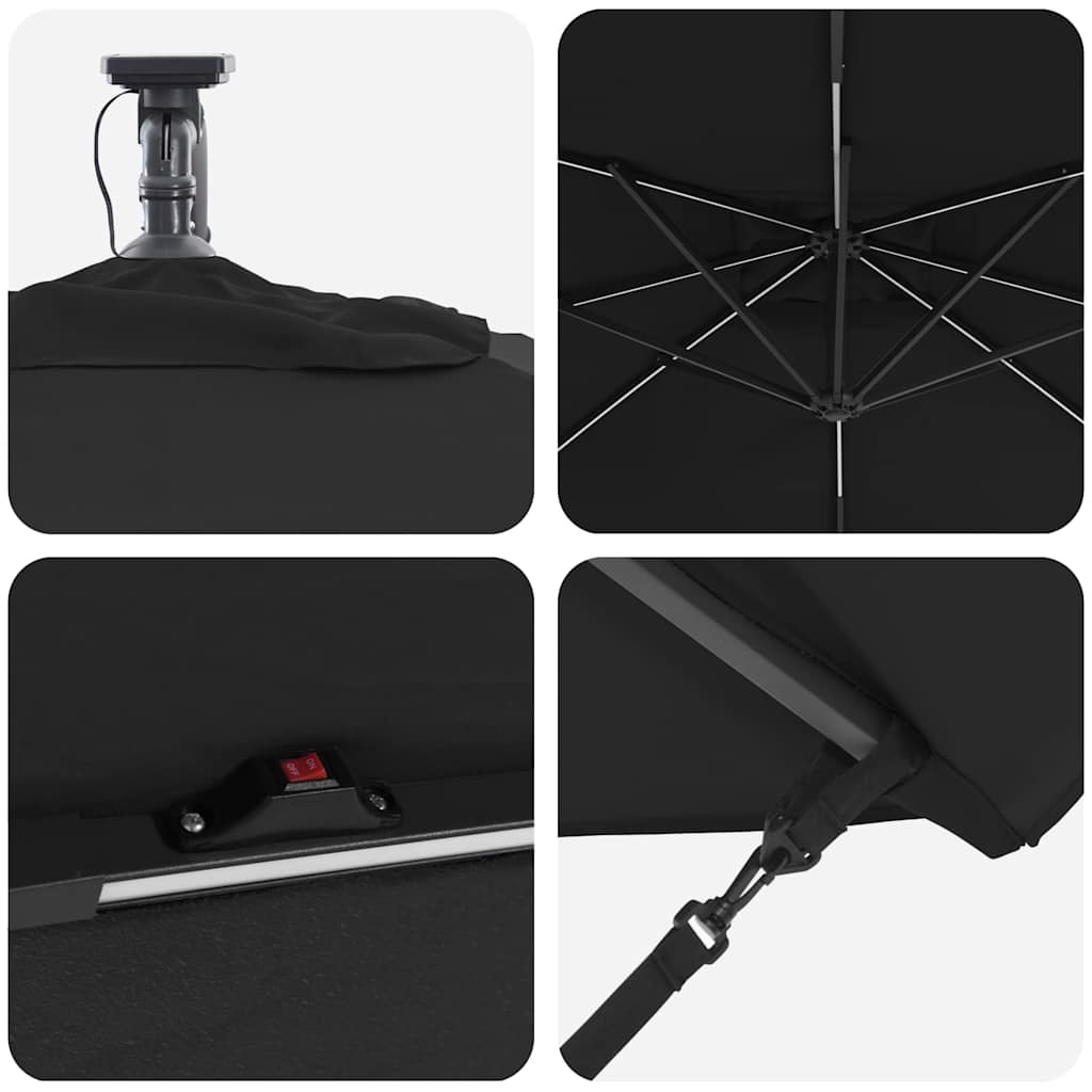 vidaXL Parasol plażowy Czarny 249 x 249 x 250 cm Poliester i aluminium