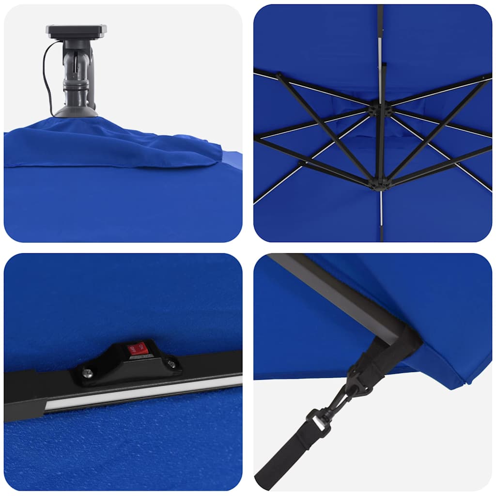vidaXL Parasol plażowy z paskami LED Niebieski azur 249 x 249 x 250 cm