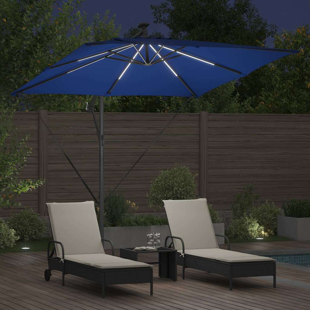 vidaXL Parasol plażowy z paskami LED Niebieski azur 249 x 249 x 250 cm