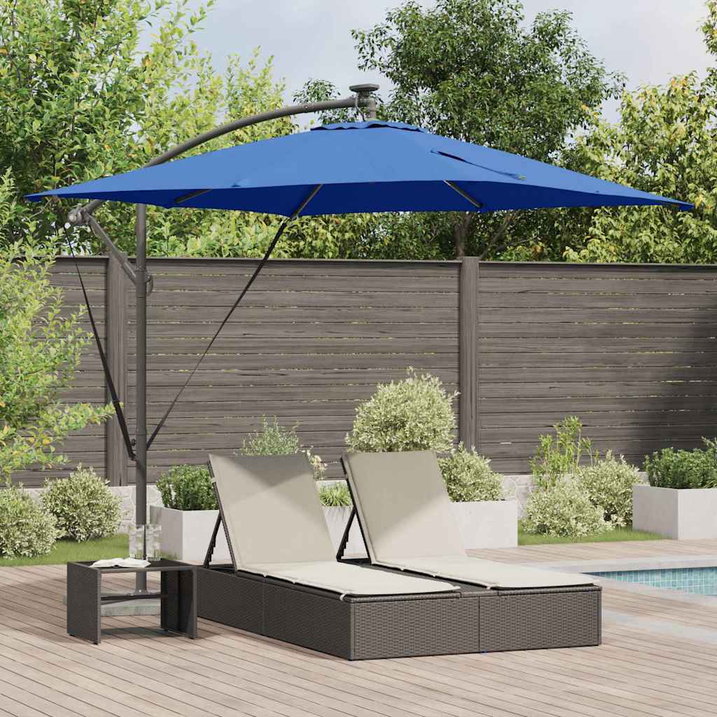 vidaXL Parasol plażowy z paskami LED Niebieski azur 249 x 249 x 250 cm