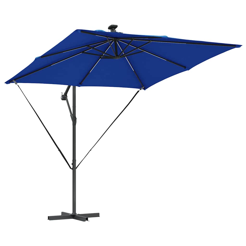 vidaXL Parasol plażowy z paskami LED Niebieski azur 249 x 249 x 250 cm