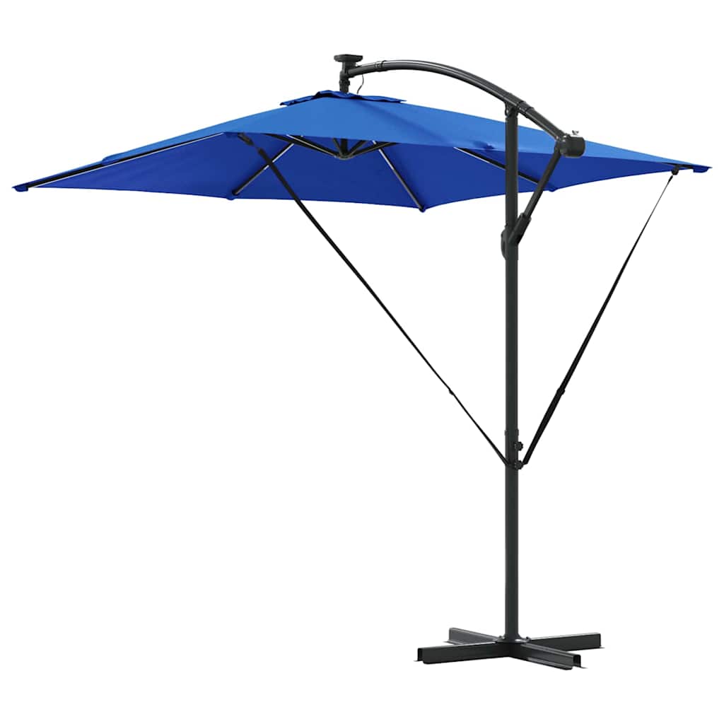 vidaXL Parasol plażowy z paskami LED Niebieski azur 249 x 249 x 250 cm