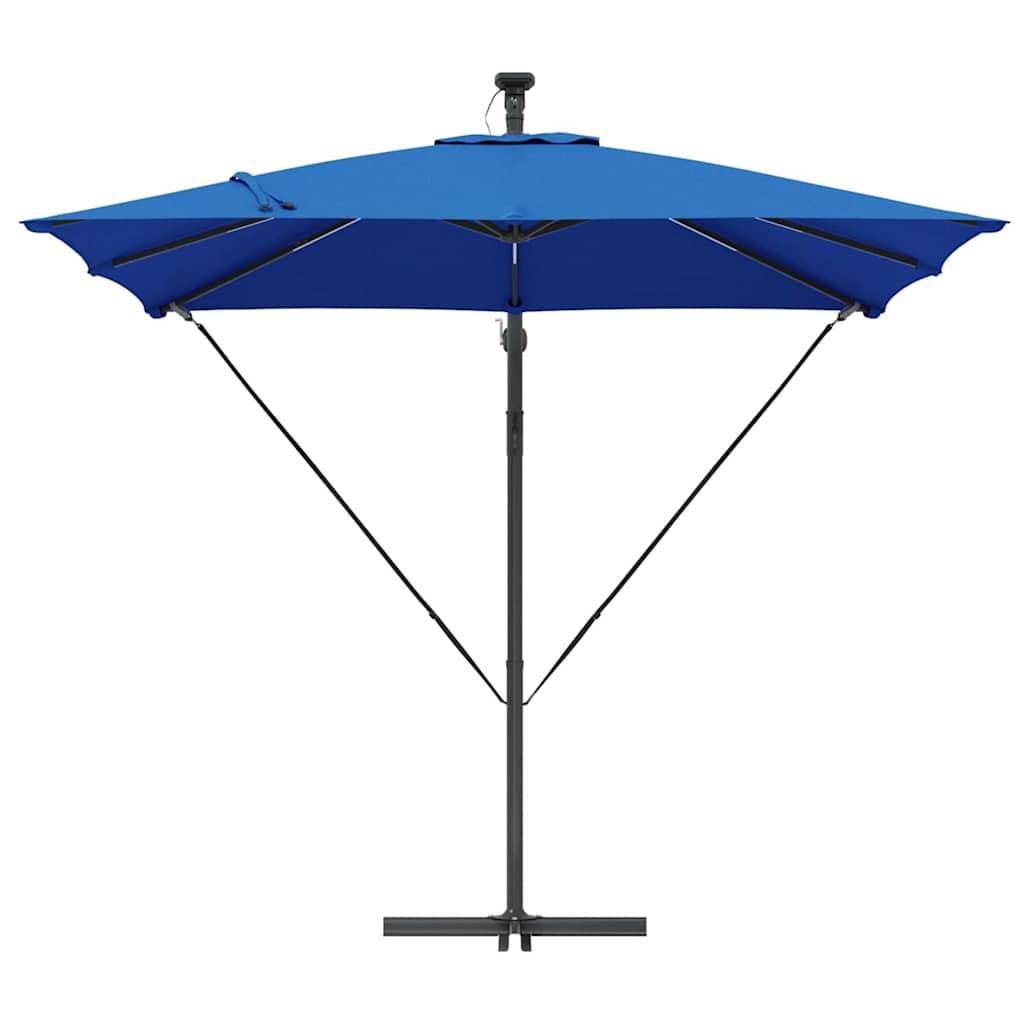 vidaXL Parasol plażowy z paskami LED Niebieski azur 249 x 249 x 250 cm