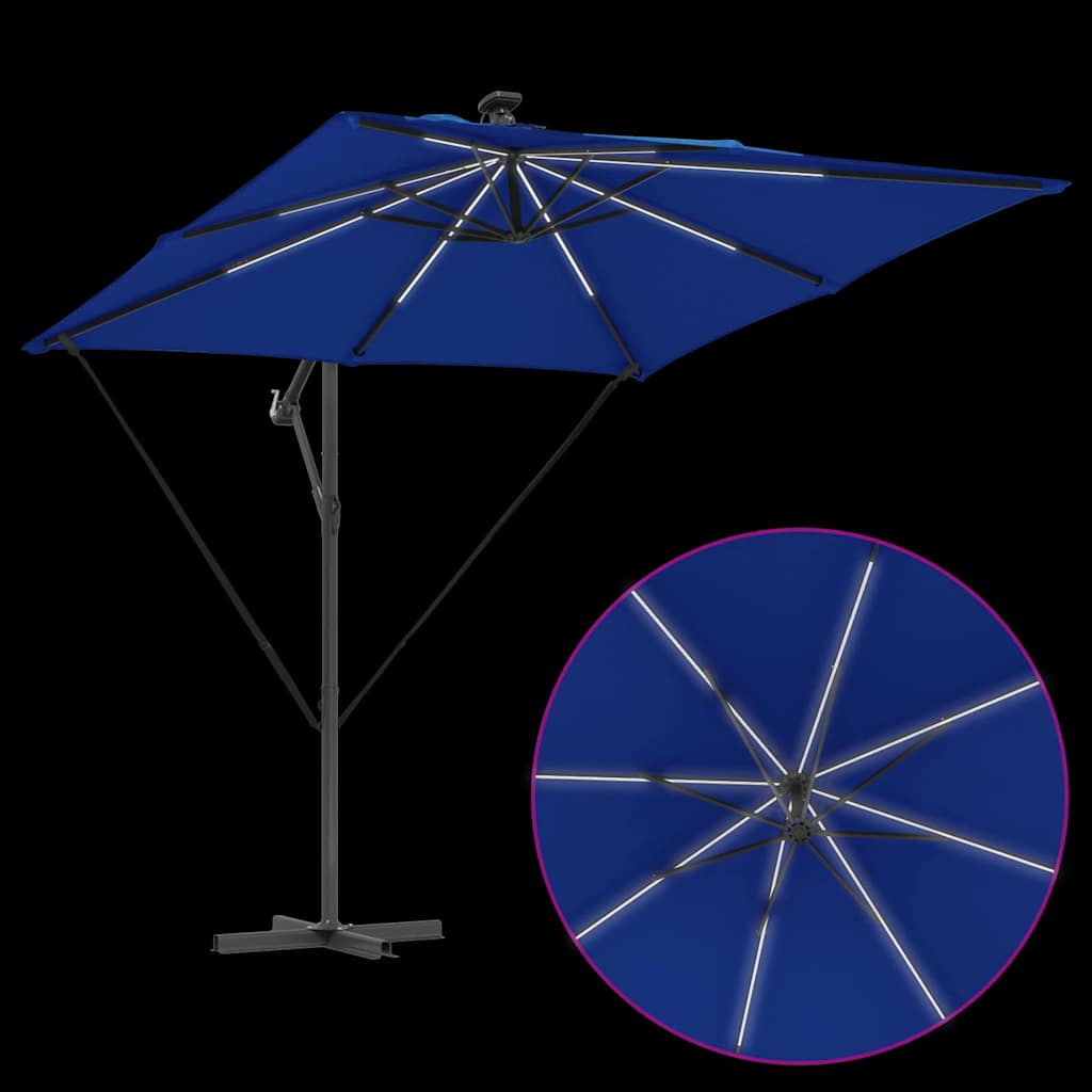 vidaXL Parasol plażowy z paskami LED Niebieski azur 249 x 249 x 250 cm