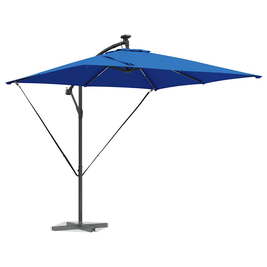 vidaXL Parasol plażowy z paskami LED Niebieski azur 249 x 249 x 250 cm