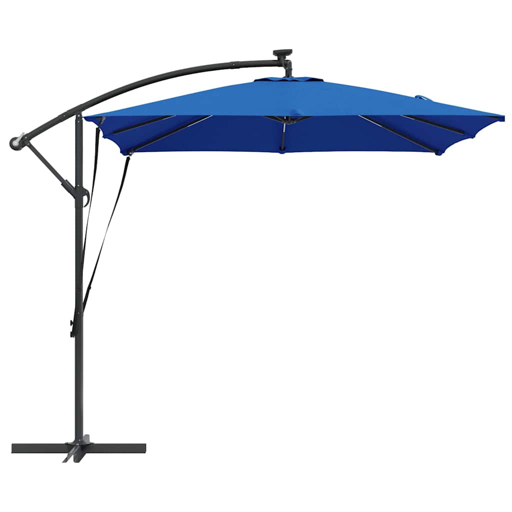 vidaXL Parasol plażowy z paskami LED Niebieski azur 249 x 249 x 250 cm
