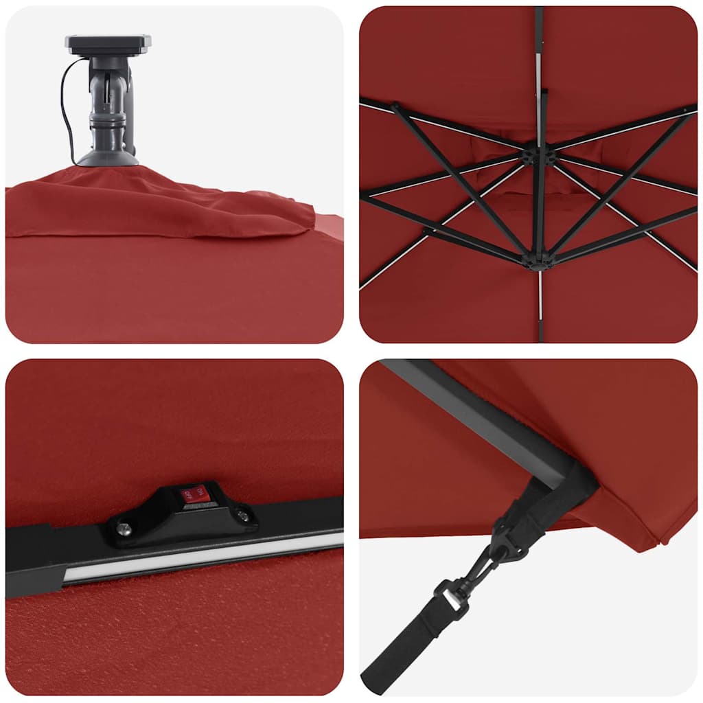 vidaXL Parasol plażowy z paskami LED terakota 249 x 249 x 250 cm