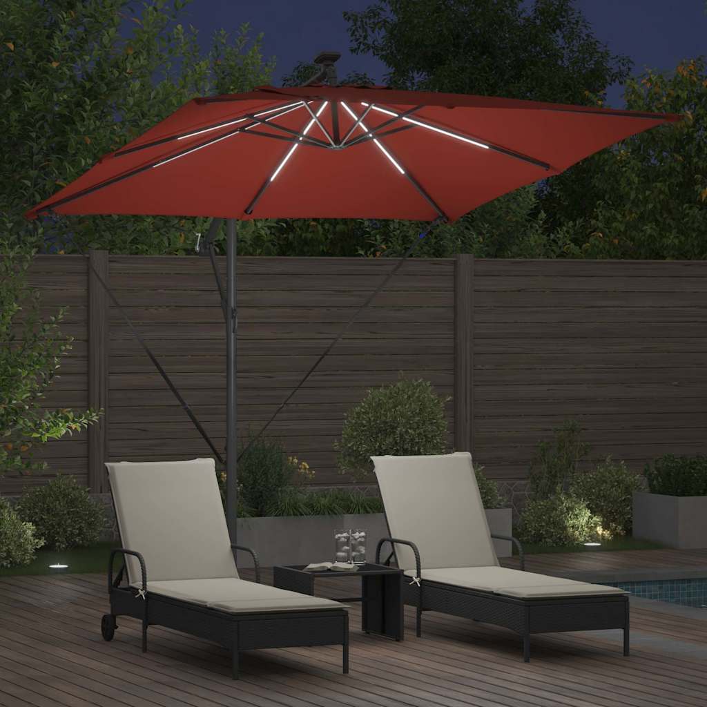 vidaXL Parasol plażowy z paskami LED terakota 249 x 249 x 250 cm