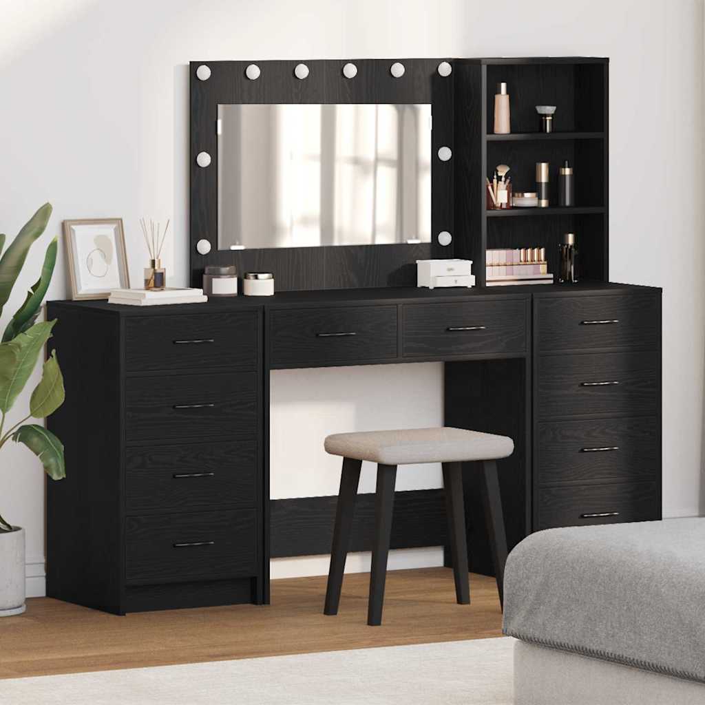 vidaXL Toaletka z szufladą 3 pcs Czarny Dąb Materiał drewnopochodny