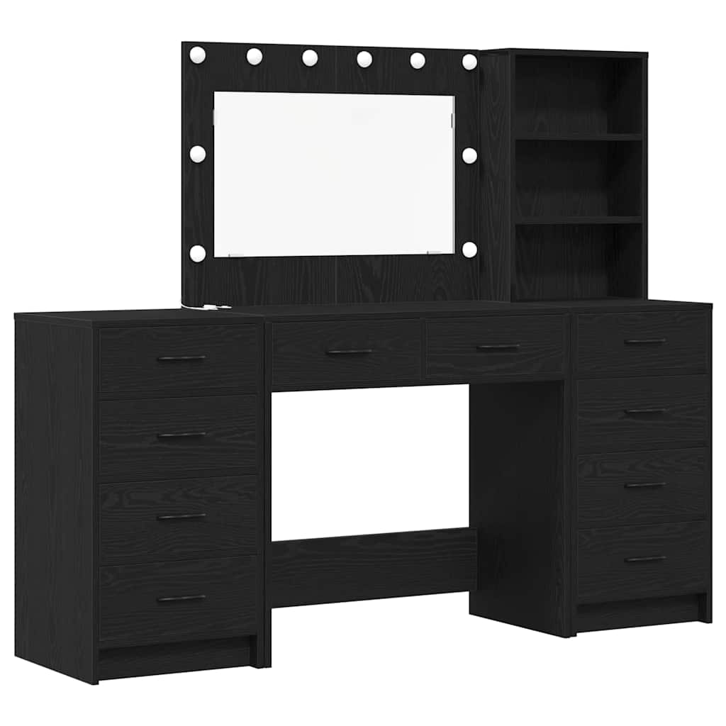 vidaXL Toaletka z szufladą 3 pcs Czarny Dąb Materiał drewnopochodny