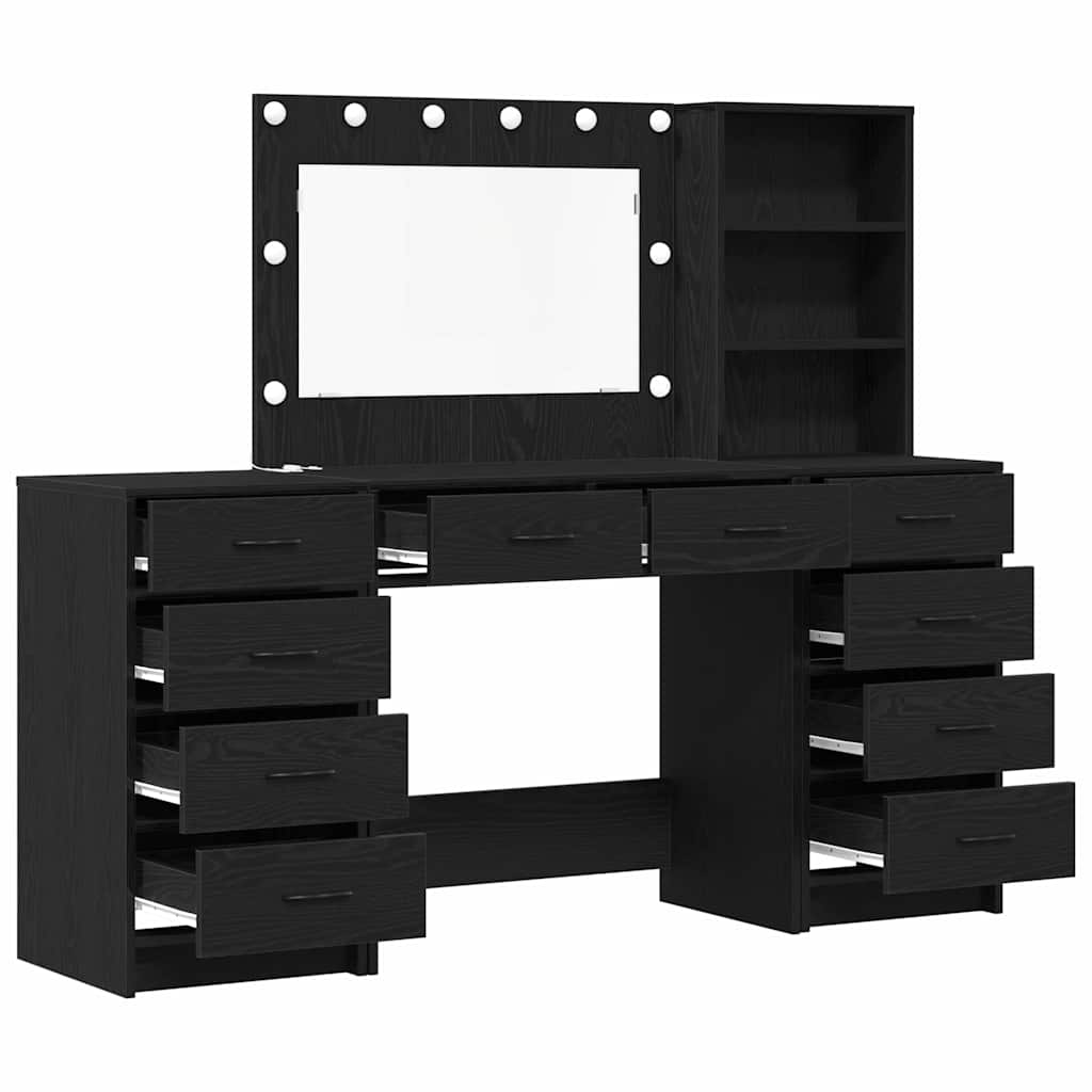 vidaXL Toaletka z szufladą 3 pcs Czarny Dąb Materiał drewnopochodny