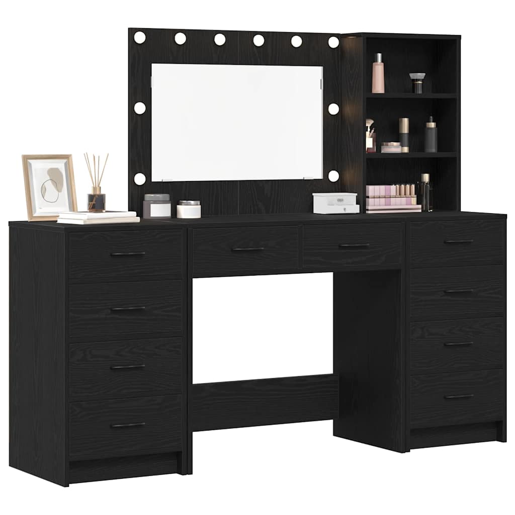 vidaXL Toaletka z szufladą 3 pcs Czarny Dąb Materiał drewnopochodny