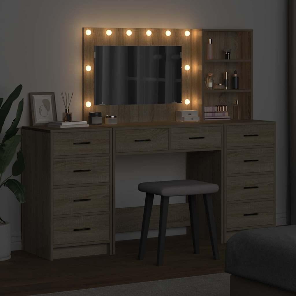 vidaXL Toaletka z szufladą 3 pcs Dąb Sonoma Materiał drewnopochodny