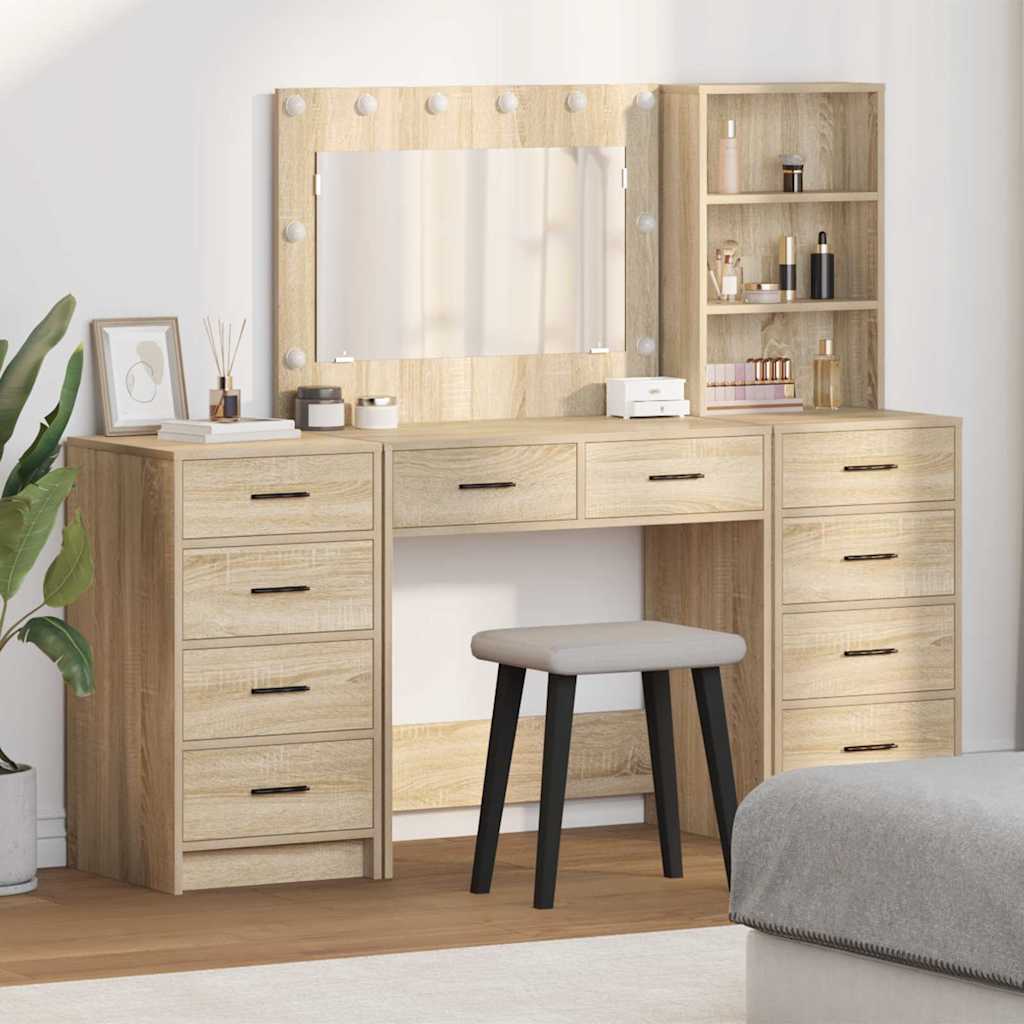 vidaXL Toaletka z szufladą 3 pcs Dąb Sonoma Materiał drewnopochodny