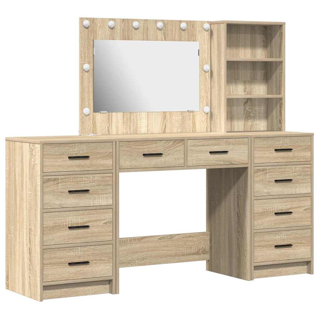 vidaXL Toaletka z szufladą 3 pcs Dąb Sonoma Materiał drewnopochodny
