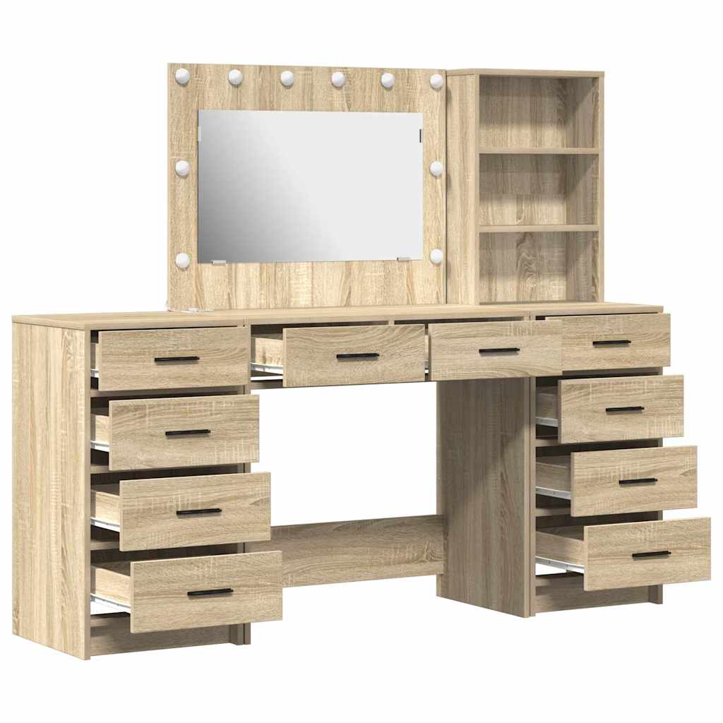vidaXL Toaletka z szufladą 3 pcs Dąb Sonoma Materiał drewnopochodny
