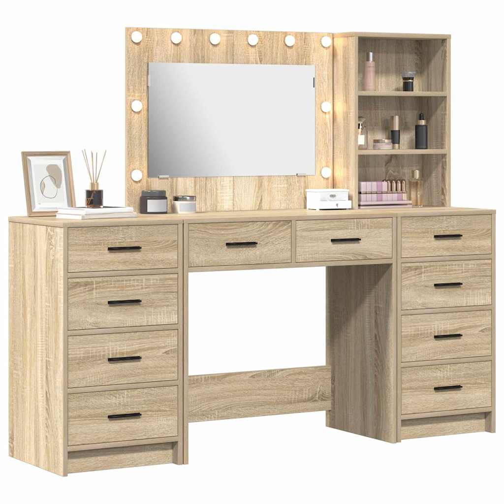 vidaXL Toaletka z szufladą 3 pcs Dąb Sonoma Materiał drewnopochodny