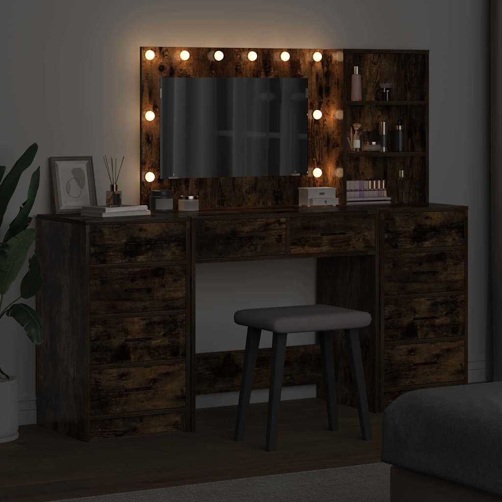 vidaXL Toaletka z szufladą 3 pcs Dąb wędzony Materiał drewnopochodny