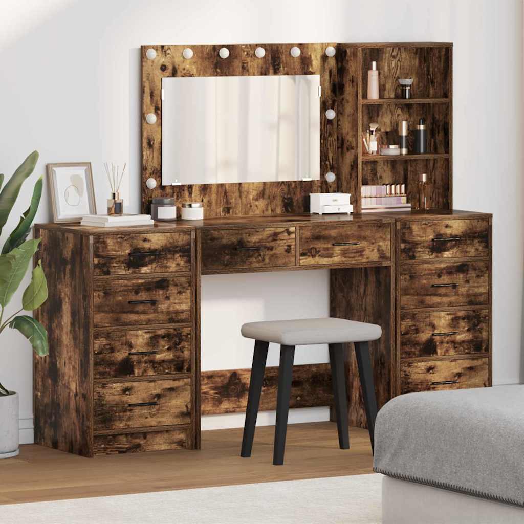 vidaXL Toaletka z szufladą 3 pcs Dąb wędzony Materiał drewnopochodny