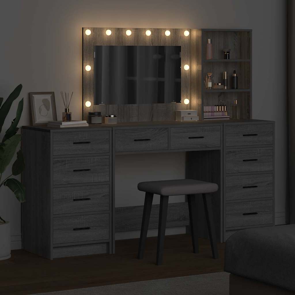 vidaXL Toaletka z szufladą 3 pcs Szary Sonoma Materiał drewnopochodny