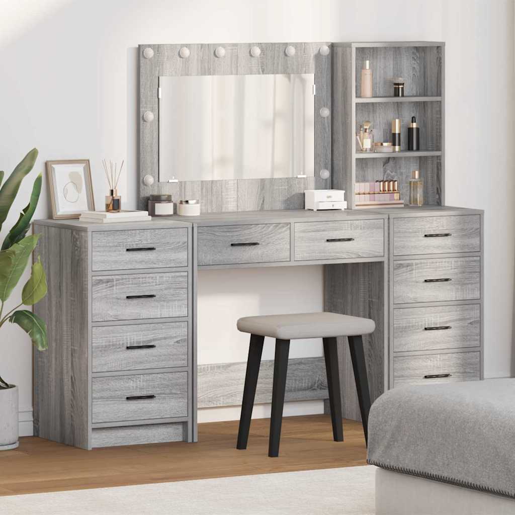 vidaXL Toaletka z szufladą 3 pcs Szary Sonoma Materiał drewnopochodny