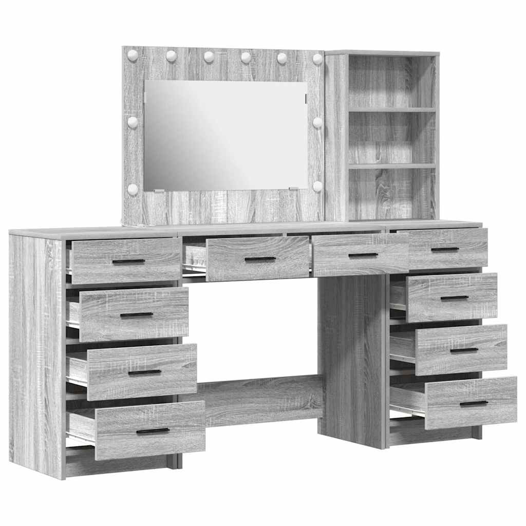 vidaXL Toaletka z szufladą 3 pcs Szary Sonoma Materiał drewnopochodny