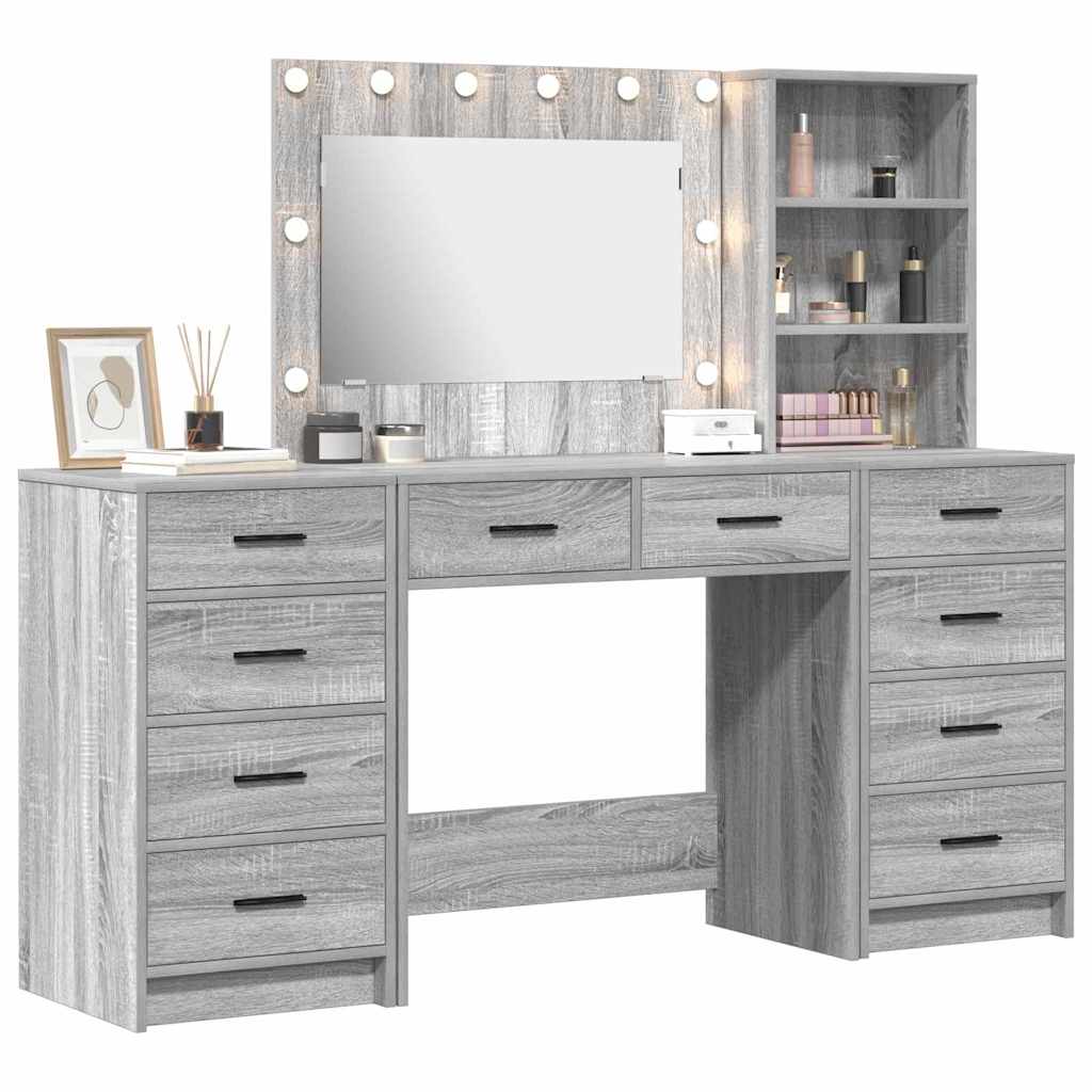 vidaXL Toaletka z szufladą 3 pcs Szary Sonoma Materiał drewnopochodny