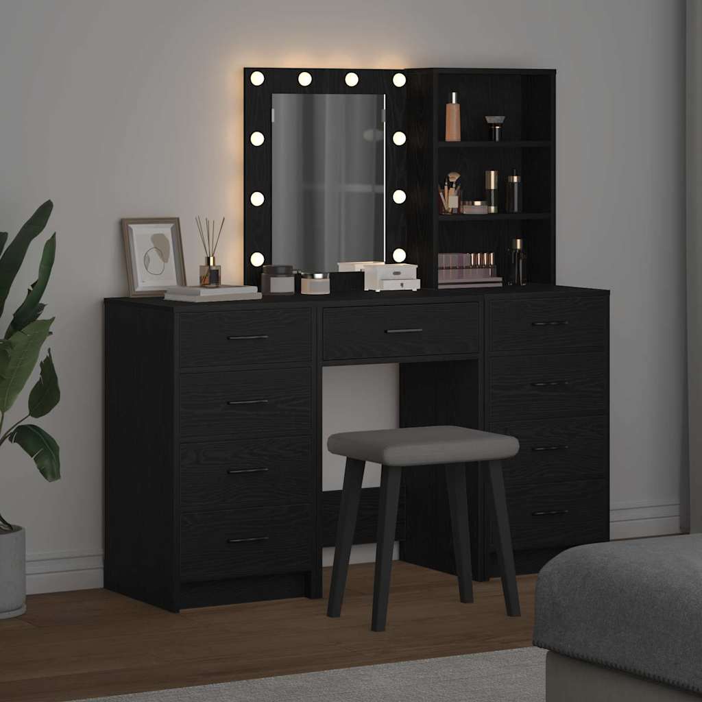 vidaXL Toaletka z szufladą 3 pcs Czarny Materiał drewnopochodny