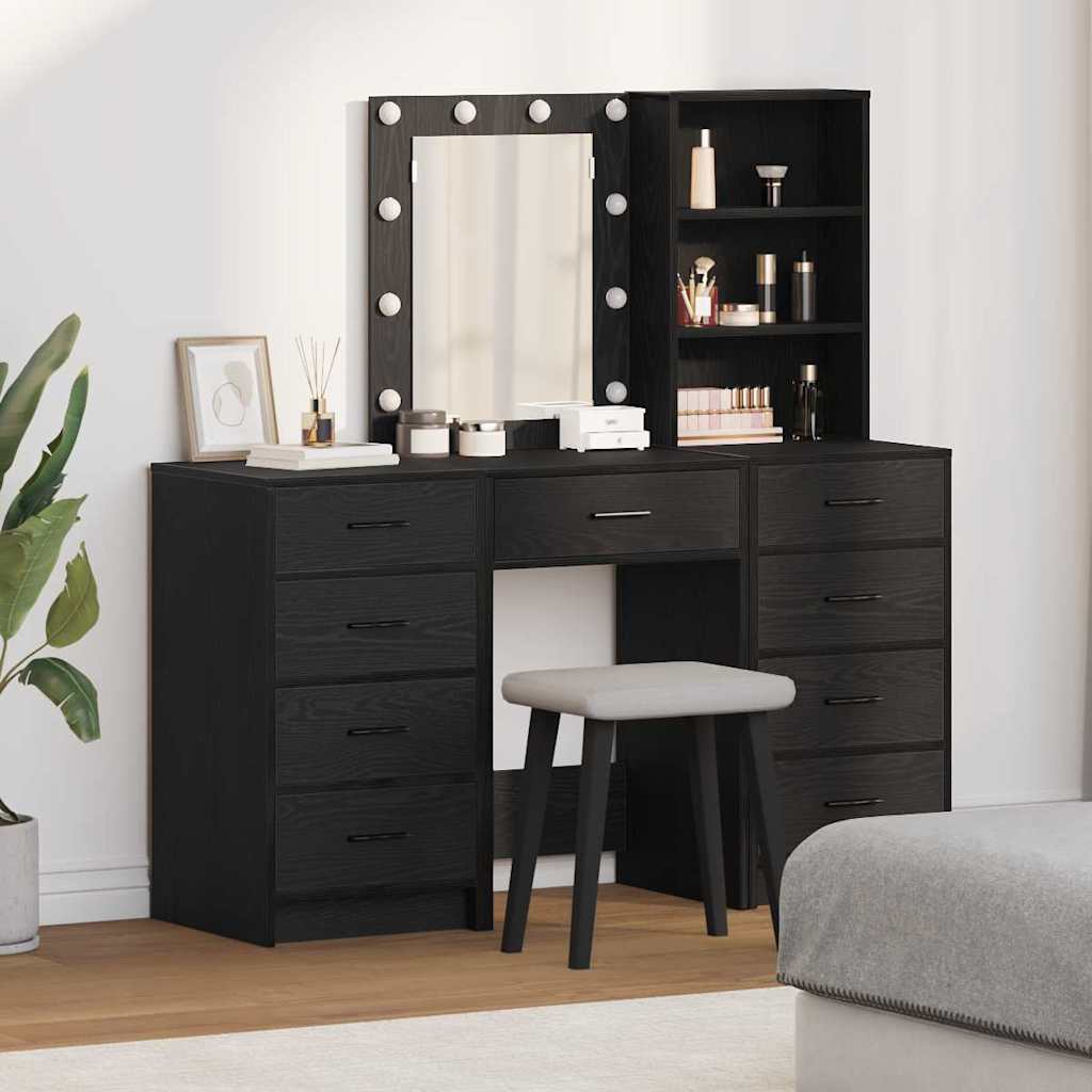 vidaXL Toaletka z szufladą 3 pcs Czarny Materiał drewnopochodny