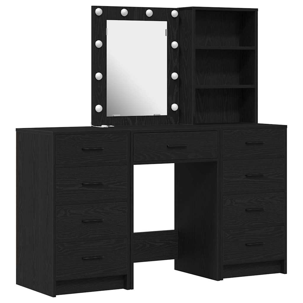 vidaXL Toaletka z szufladą 3 pcs Czarny Materiał drewnopochodny