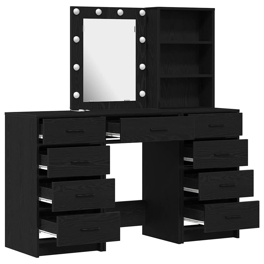 vidaXL Toaletka z szufladą 3 pcs Czarny Materiał drewnopochodny