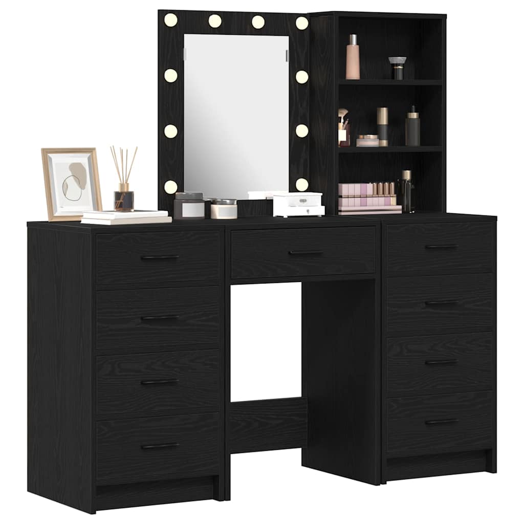 vidaXL Toaletka z szufladą 3 pcs Czarny Materiał drewnopochodny