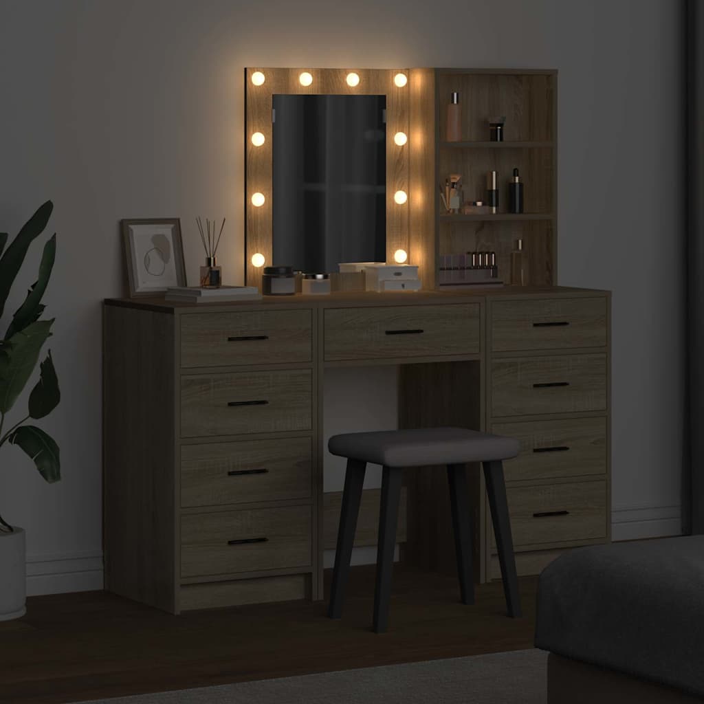vidaXL Toaletka z szufladą 3 pcs Brązowy Materiał drewnopochodny