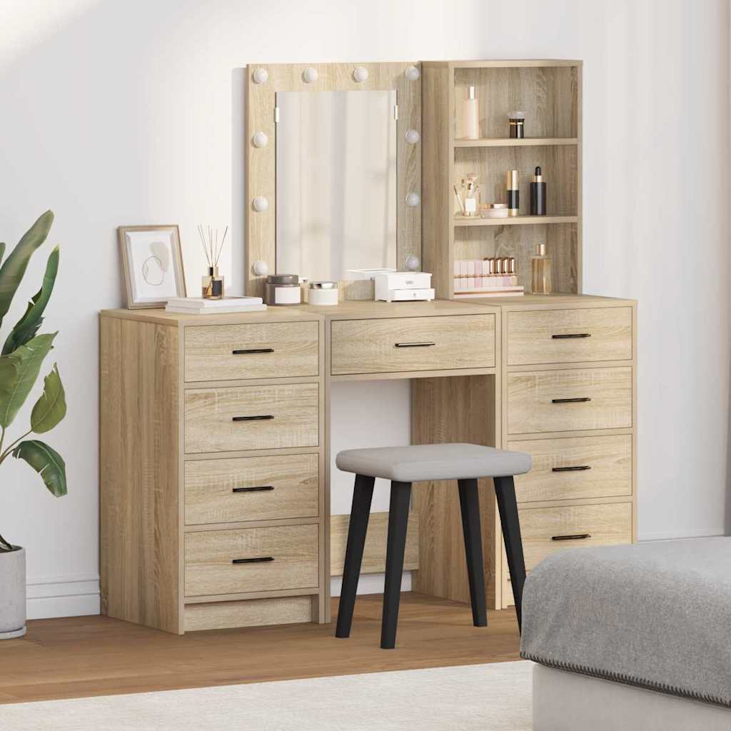 vidaXL Toaletka z szufladą 3 pcs Brązowy Materiał drewnopochodny