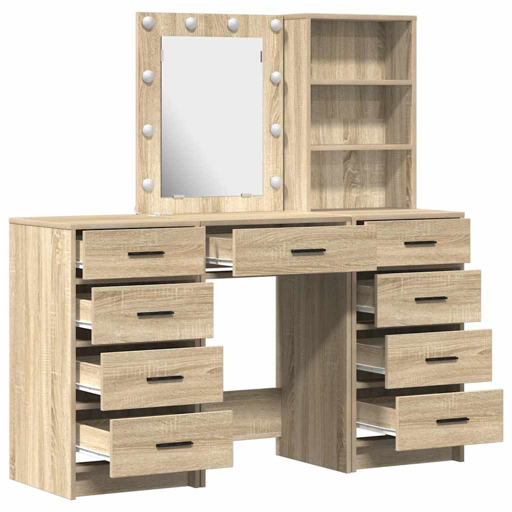 vidaXL Toaletka z szufladą 3 pcs Brązowy Materiał drewnopochodny