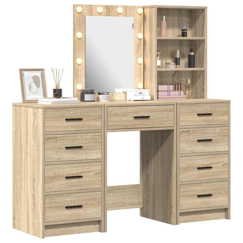 vidaXL Toaletka z szufladą 3 pcs Brązowy Materiał drewnopochodny