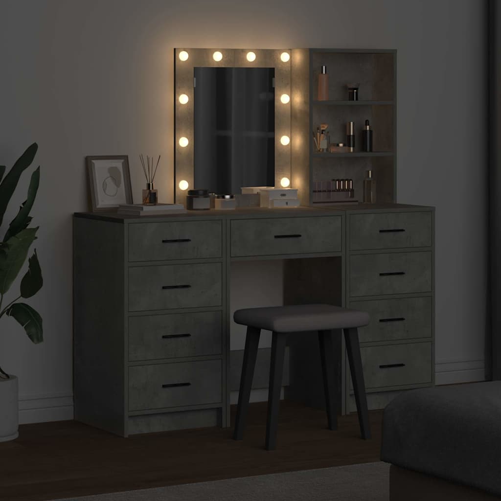 vidaXL Toaletka z szufladą z półką 3 pcs Szary Materiał drewnopochodny
