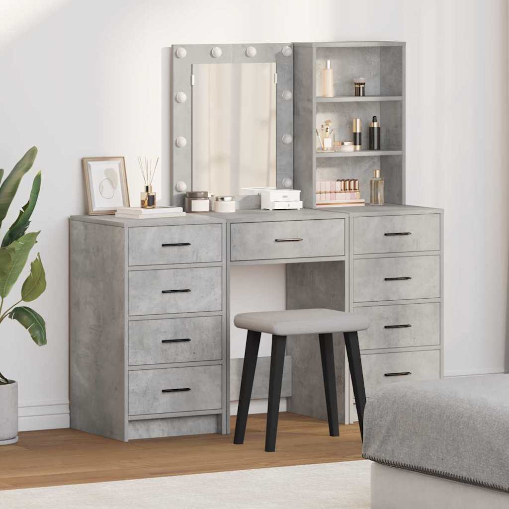 vidaXL Toaletka z szufladą z półką 3 pcs Szary Materiał drewnopochodny