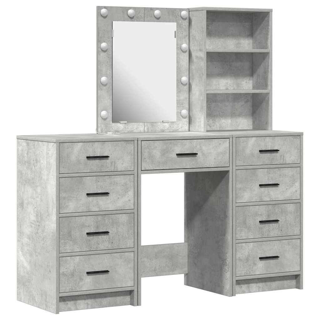 vidaXL Toaletka z szufladą z półką 3 pcs Szary Materiał drewnopochodny
