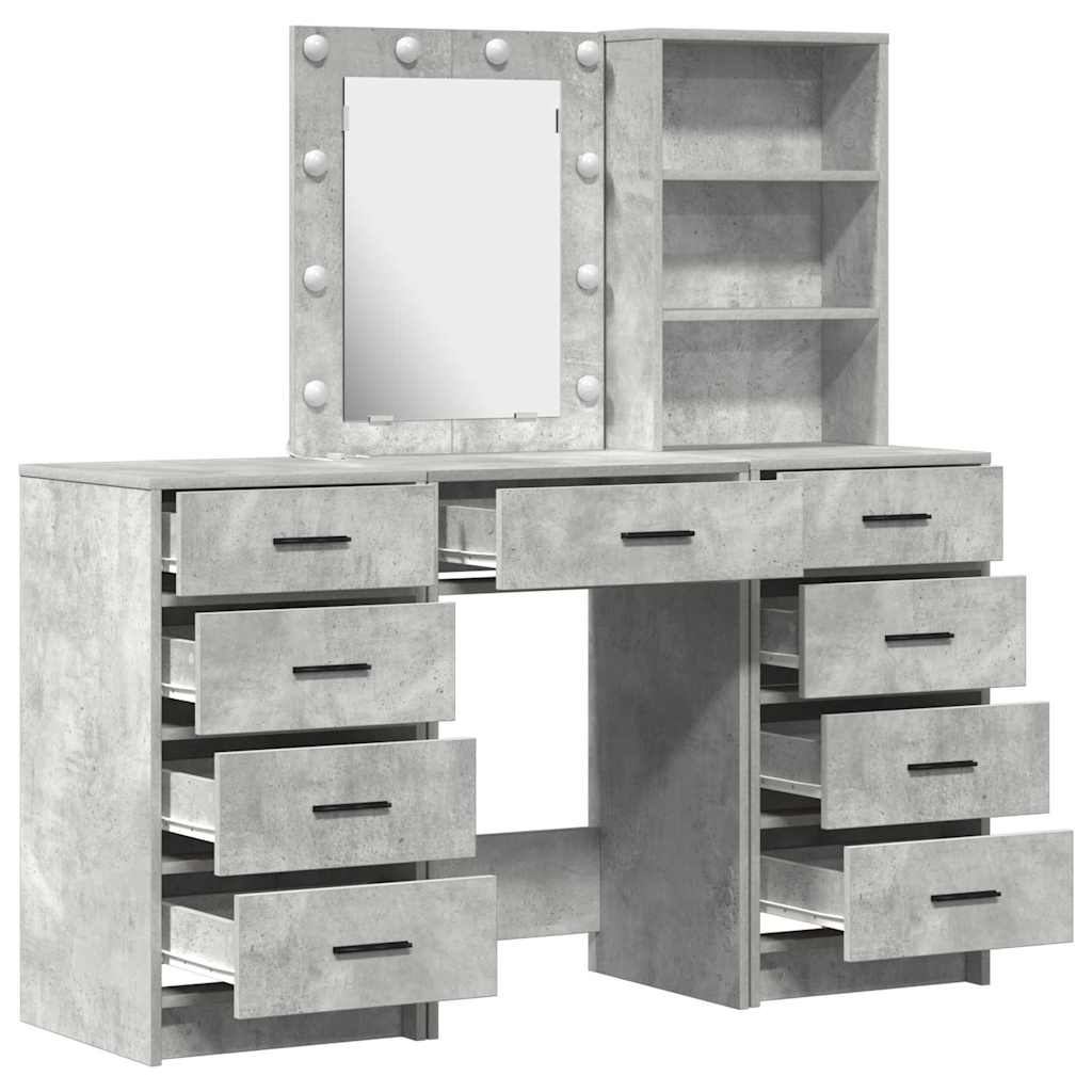 vidaXL Toaletka z szufladą z półką 3 pcs Szary Materiał drewnopochodny
