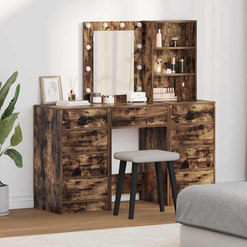 vidaXL Toaletka z szufladą 3 pcs Brązowy Materiał drewnopochodny