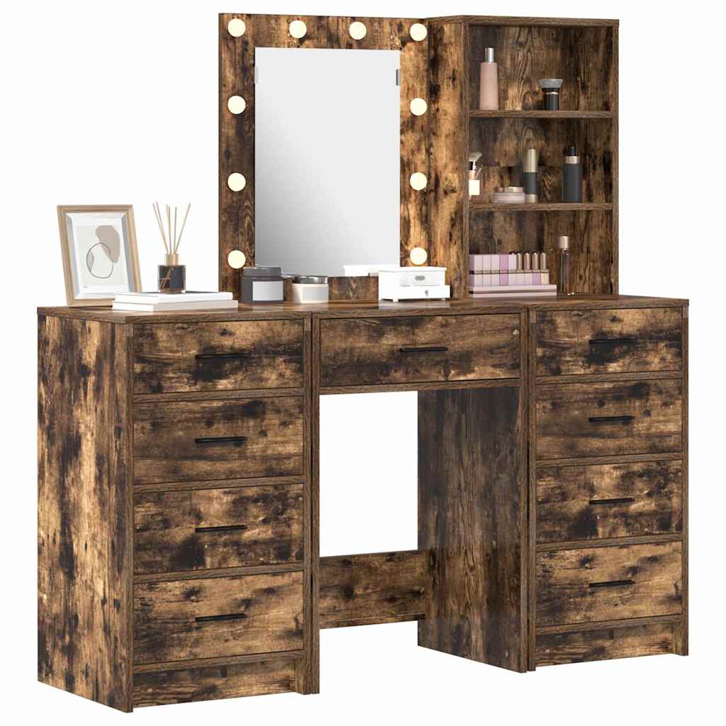 vidaXL Toaletka z szufladą 3 pcs Brązowy Materiał drewnopochodny