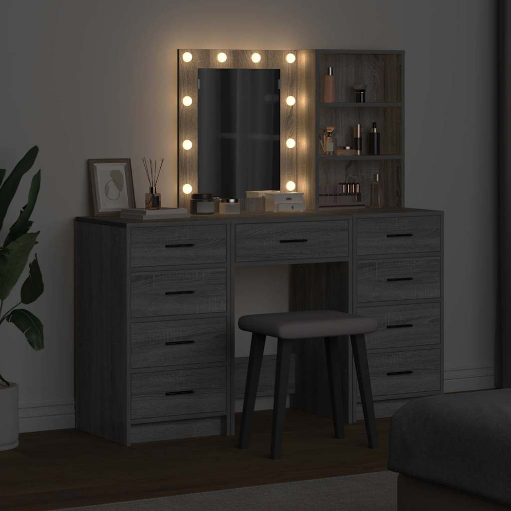 vidaXL Toaletka z szufladą z półką 3 pcs Szary Materiał drewnopochodny