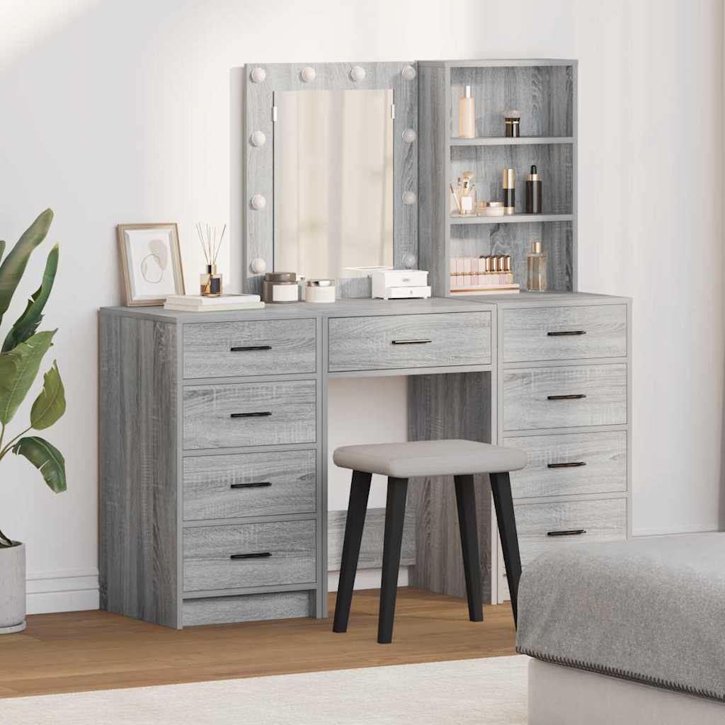 vidaXL Toaletka z szufladą z półką 3 pcs Szary Materiał drewnopochodny